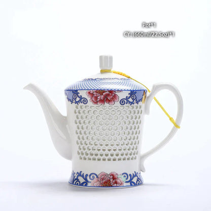 DecorBites™ Blue White Porcelain Tea Pot 660ml - Traditional Chinese Kung Fu Teaware