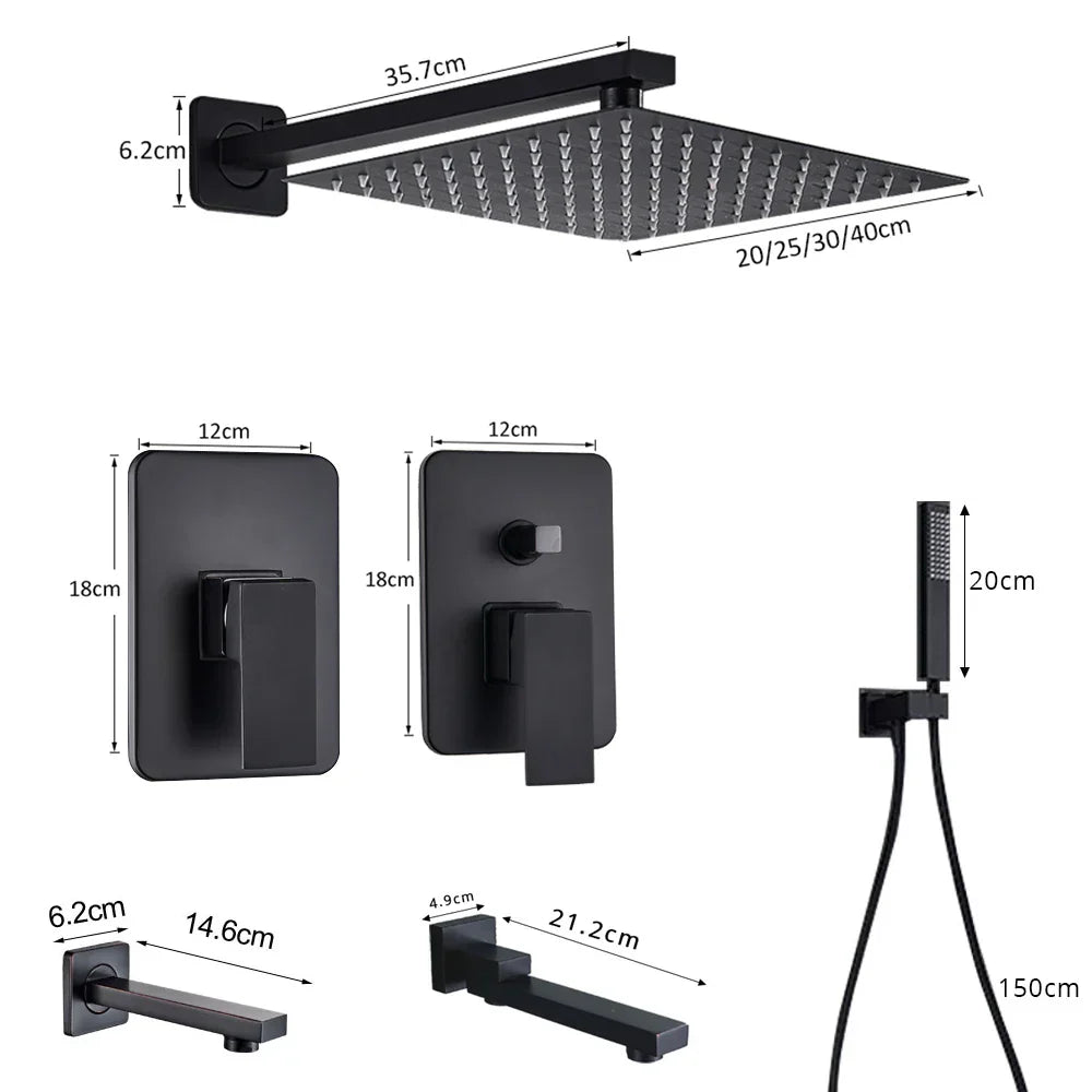 DecorBites™ Black Wall Mounted Shower Faucet with Handshower and Rainfall Shower Head