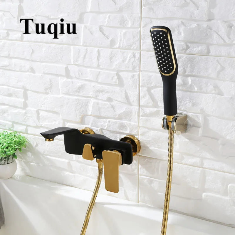 DecorBites™ Gold & White Wall Mounted Bathtub Faucet, Brass Bath Shower Mixer
