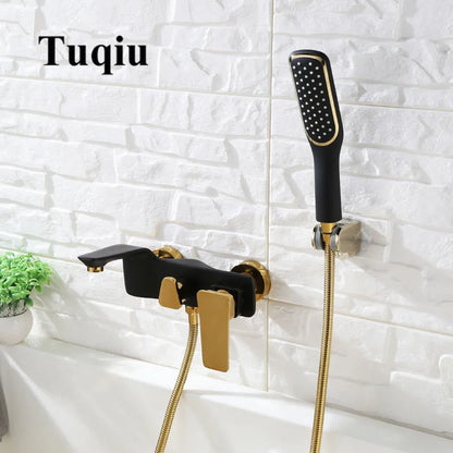 DecorBites™ Gold & White Wall Mounted Bathtub Faucet, Brass Bath Shower Mixer