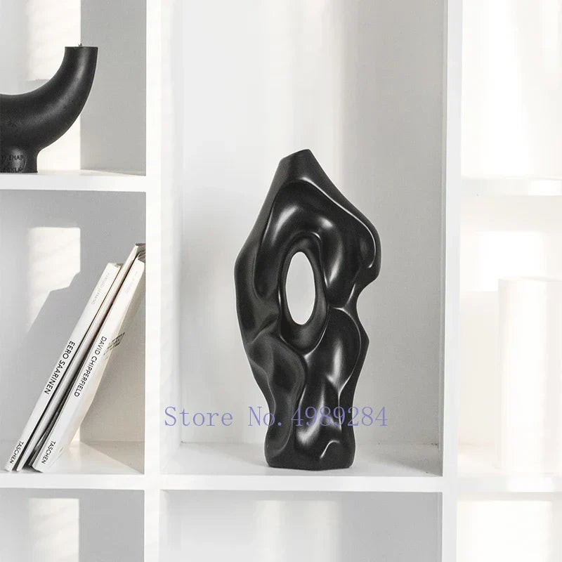 DecorBites™ Black & White Abstract Ceramic Vase - Handcrafted Hollow Out Hole Design