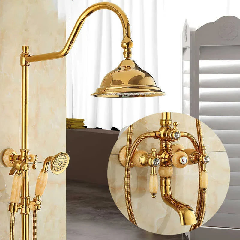 Juego de Ducha y Bañera de Jade de Latón Dorado Decorbites™ Montado en la Pared con Ducha de Lluvia
