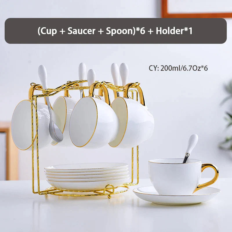 DecorBites™ Elegant Bone China Tea Set | Porcelain Teacup & Teapot Set White Gold