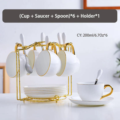 DecorBites™ Elegant Bone China Tea Set | Porcelain Teacup & Teapot Set White Gold