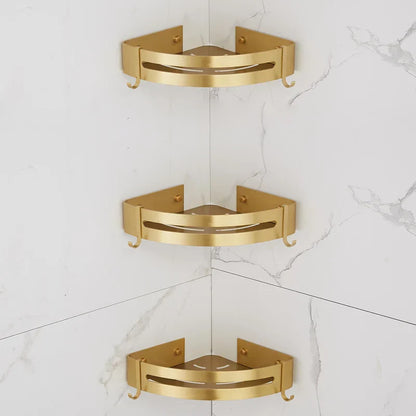 DecorBites™ Brushed Gold Aluminum Corner Shower Shelf with Soap Dish