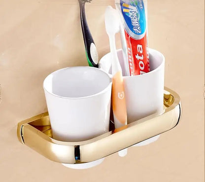 DecorBites™ Gold Brass Bathroom Hardware Set: Paper Holder, Towel Bar, Soap Basket, Towel Rack