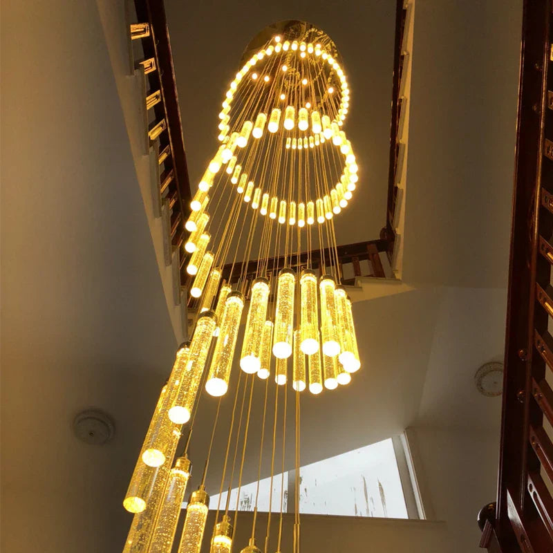 Lámpara de araña de cristal LED dorado DecorBites™ para escalera de sala de estar