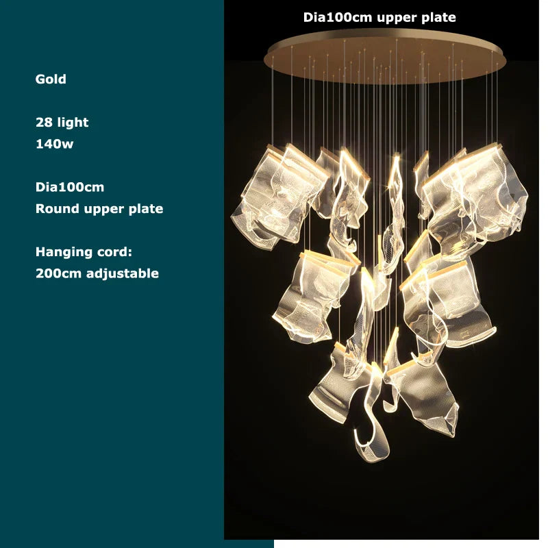 DecorBites™ Golden Love Paper Chandelier: Postmodern LED Designer Lighting for Foyer