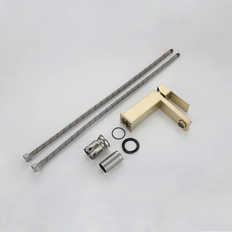 DecorBites™ Gold Stainless Steel Basin Faucet Deck Mounted Hot Cold Water Mixer