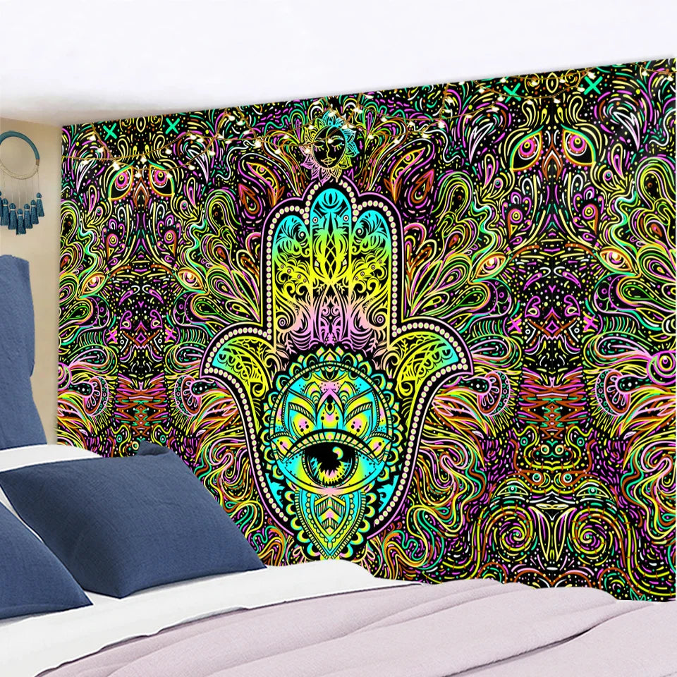 Decobites Psychedelic Mandala Moon Sun Wall Tapestry for Bedroom Living Room