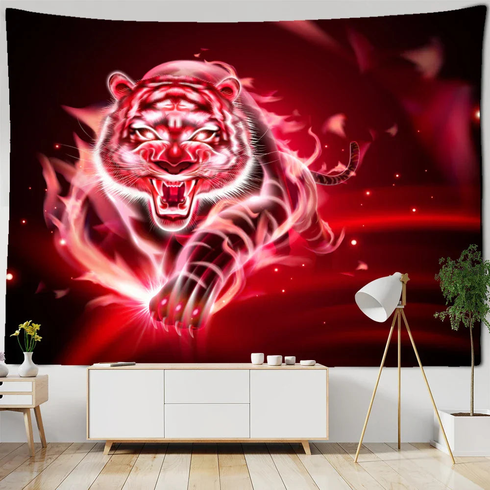 Psychedelic Tiger Tapestry Wall Hanging by Decobites - Witchcraft Animal Art for Hippie Home