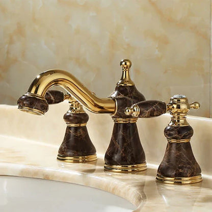 DecorBites™ Gold Brass Jade 3 Hole Widespread Basin Faucet with Double Handle