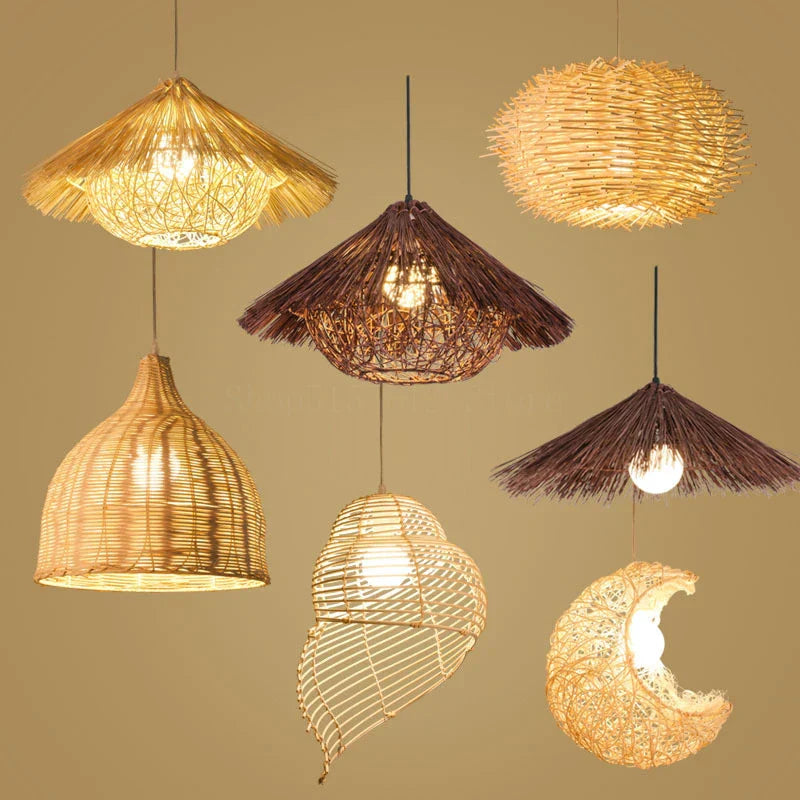 DecorBites™ Chinese Rattan Pendant Lights Hand-woven Straw Hat Lampshade Ceiling Chandelier