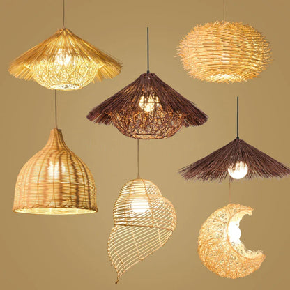 DecorBites™ Chinese Rattan Pendant Lights Hand-woven Straw Hat Lampshade Ceiling Chandelier