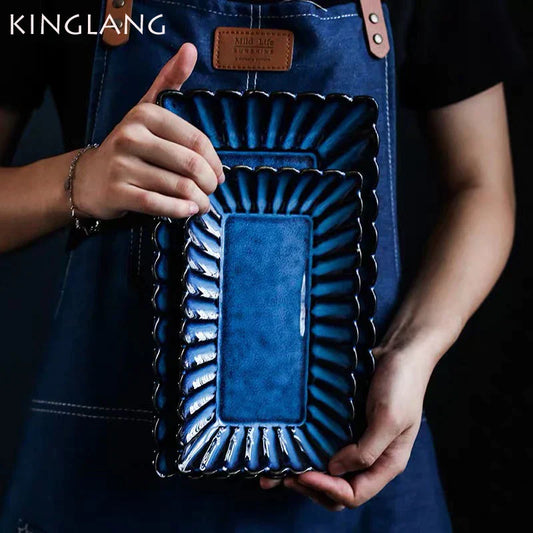 DecorBites™ Klin Glazed Ceramic Rectangle Dinner Plate - Sushi Fish Display Tray