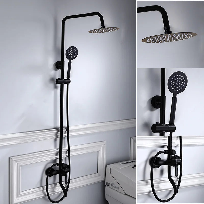 DecorBites™ Black Brass Shower Set with Tub Faucet - Rainfall Bath Mixer for Bathtub