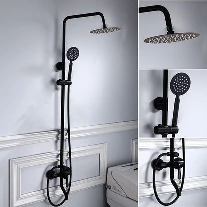 DecorBites™ Black Brass Shower Set with Tub Faucet - Rainfall Bath Mixer for Bathtub