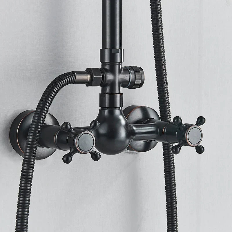 DecorBites™ Dual Handle Black Shower Set Faucet with Rainfall Shower Mixer Tap