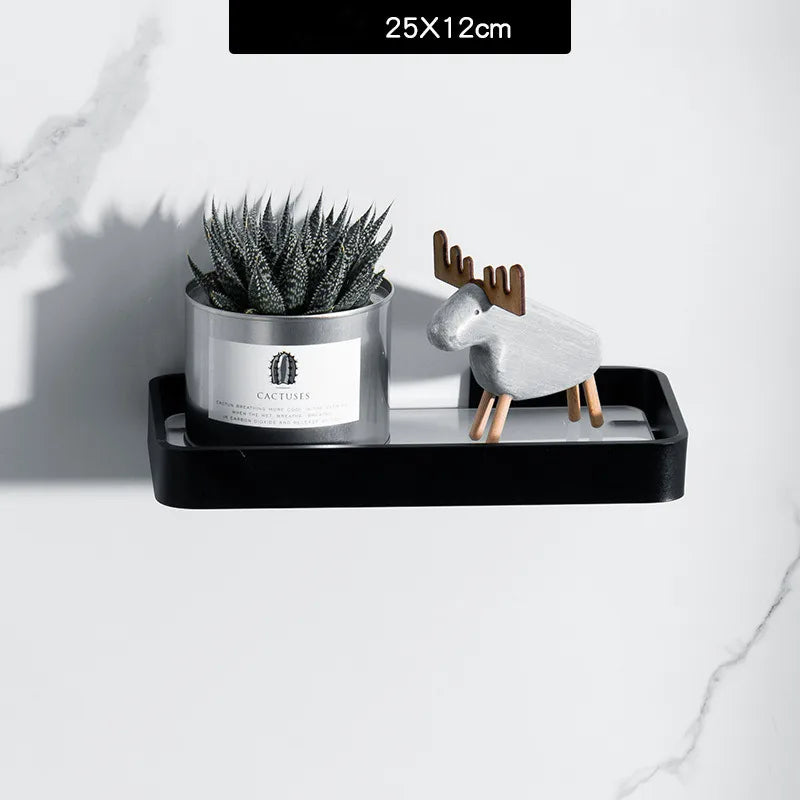 رف زاوية حمام زجاجي أسود من DecorBites™، رف مستحضرات تجميل من الألومنيوم لغرفة الاستحمام