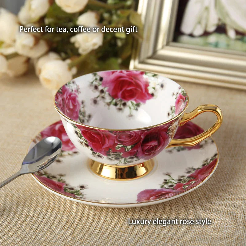 Juego de té DecorBites™ de porcelana fina: taza, platillo, jarra, azucarero, jarra, tetera