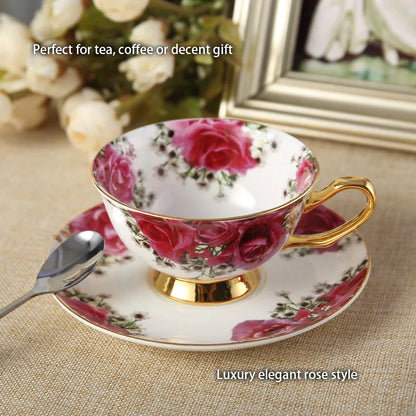 Juego de té DecorBites™ de porcelana fina: taza, platillo, jarra, azucarero, jarra, tetera