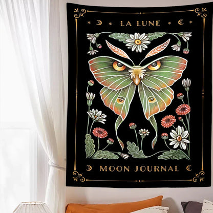 Decobites Moon Moth Tapestry Wall Hanging - Mystical Moon Phase & Cottagecore Wall Art