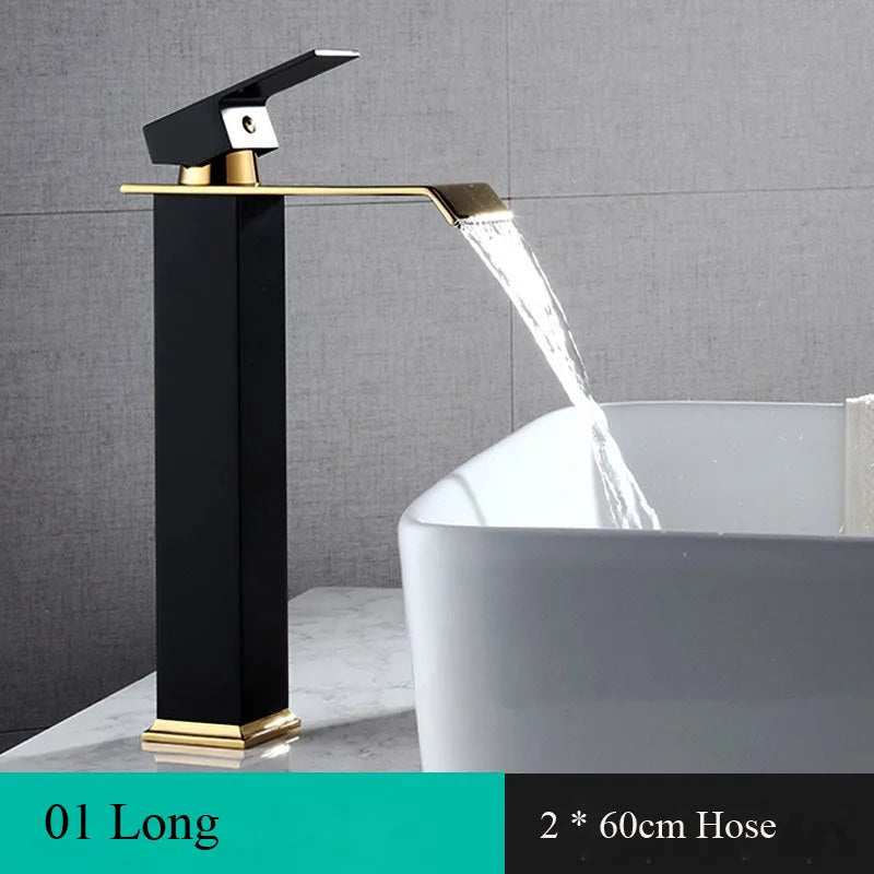 DecorBites™ Black Gold Basin Faucet Deck Mounted Bathroom Sink Tap Cold Hot Water Mixer