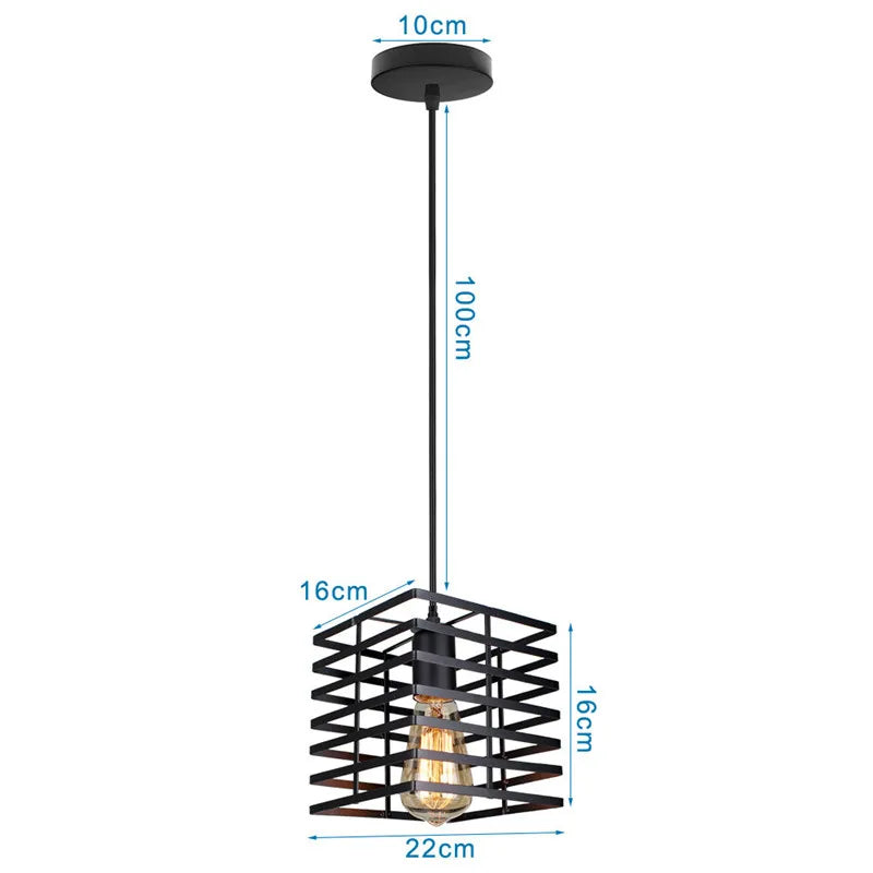 DecorBites™ Industrial Nordic Cage Pendant Light, Black Iron Retro Loft Hanging Lamp