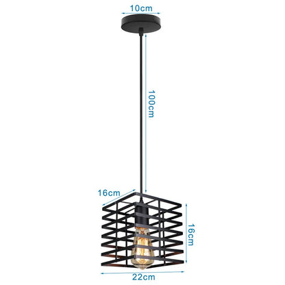 DecorBites™ Industrial Nordic Cage Pendant Light, Black Iron Retro Loft Hanging Lamp