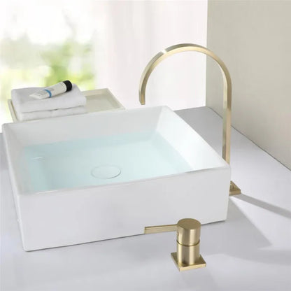DecorBites™ Brushed Gold Basin Faucet: 360 Rotating Two Hole Widespread Bathroom Sink Tap