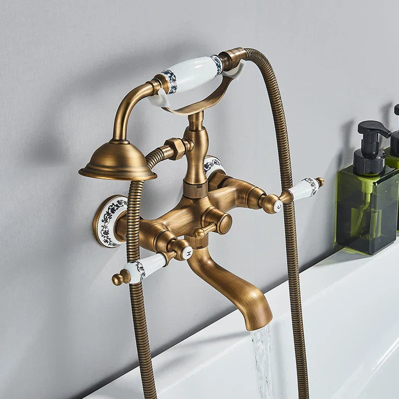 DecorBites™ Brass Bathtub Shower Faucet Set with Dual Knobs and Handshower