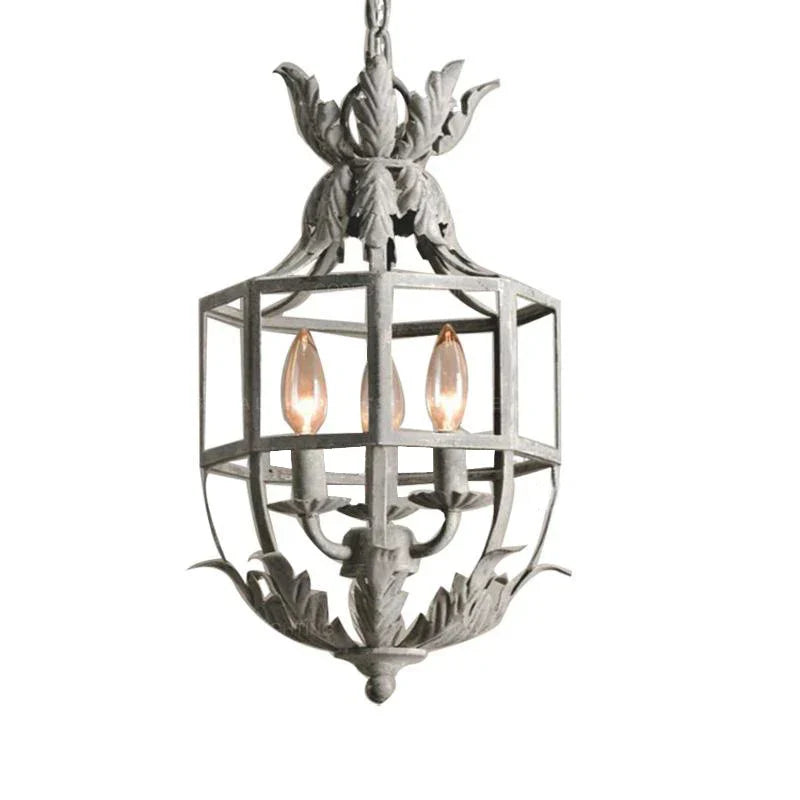 DecorBites™ Grey/Gold Metal Cage Chandelier: Russian-Inspired, 3-Light Lustre for Nursery, Kitchen, Dining