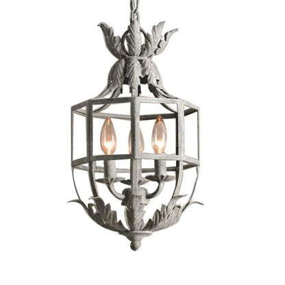DecorBites™ Grey/Gold Metal Cage Chandelier: Russian-Inspired, 3-Light Lustre for Nursery, Kitchen, Dining