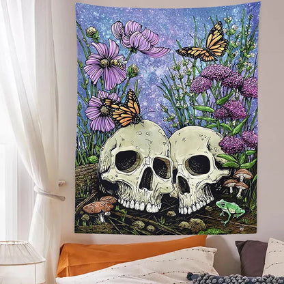 Decobites Psychedelic Skull Flower Butterfly Tapestry Wall Hanging Art for Home Decor