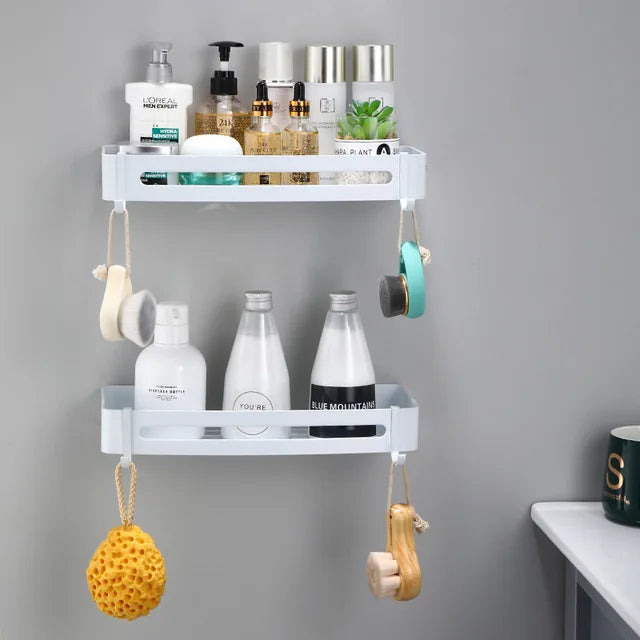 DecorBites™ Brushed Gold Aluminum Bathroom Corner Shelf Wall Mounted Shower Shampoo Holder