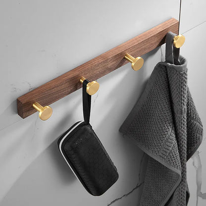 DecorBites™ Brushed Gold Wood and Aluminum Robe Hook Towel Hanger for Bathroom and Kitchen