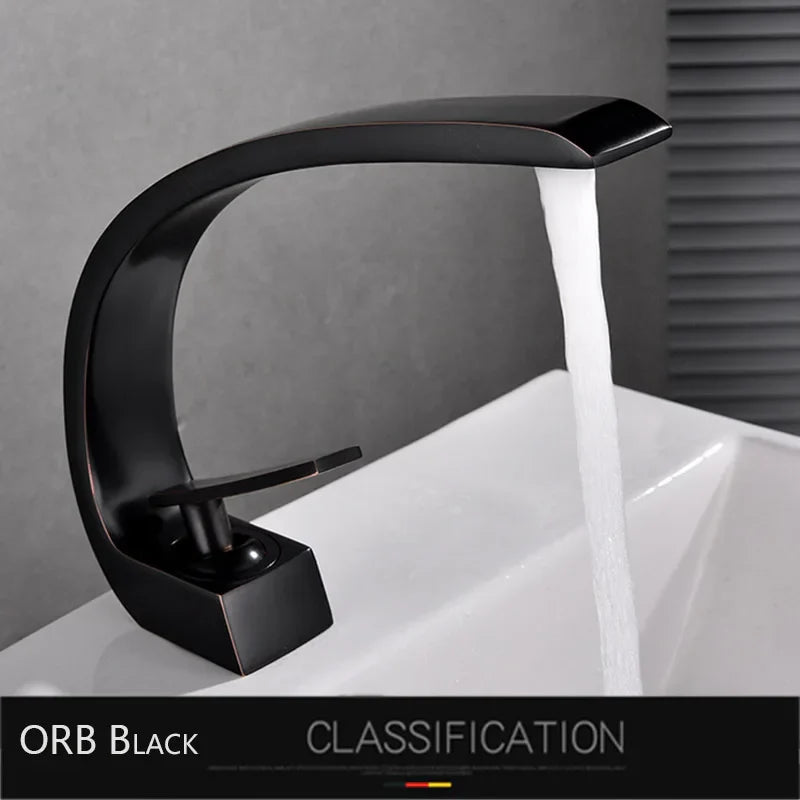 DecorBites™ Gold Basin Faucet: Deck Mount Black Chrome Mixer for Bathroom Washbasin