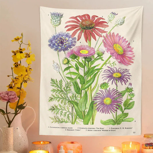 DecorBites™ Botanical Wildflower Vintage Tapestry Nature Boho Wall Hanging Psychedelic Home Decor