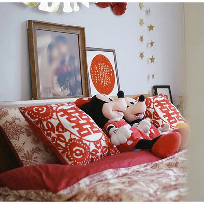 DecorBites™ Double Happiness Embroidered Red Traditional Lumbar Pillow Cases 45x45cm