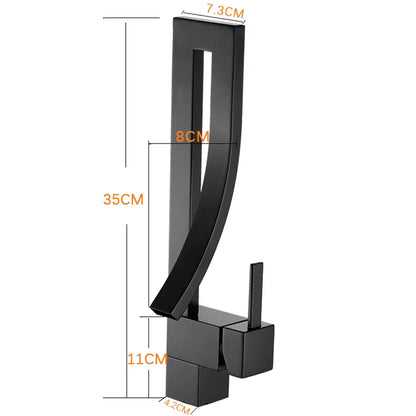 Grifo de lavabo tipo cascada DecorBites™ de latón negro con monomando