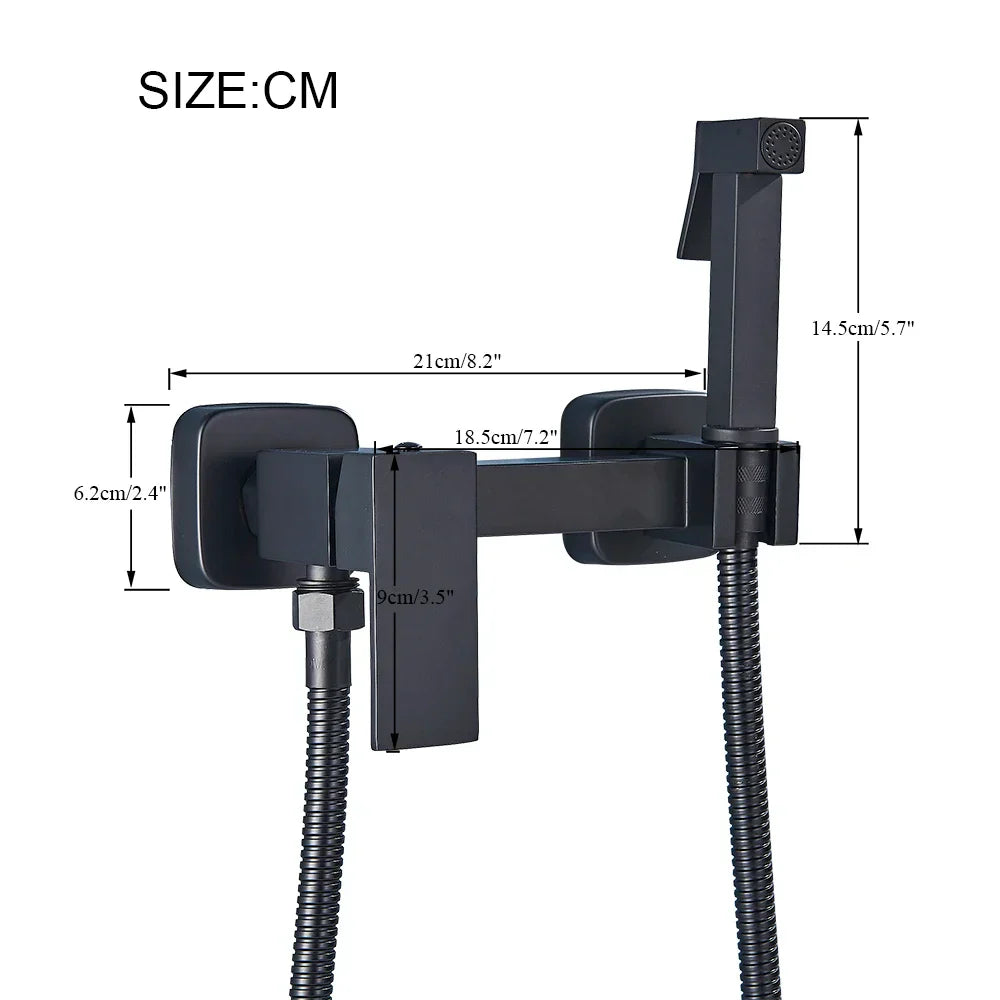 DecorBites™ Brass Bidet Faucet Mixer with Square Shower Spray