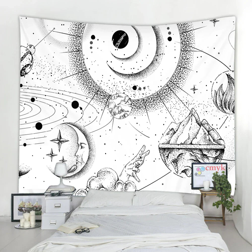 Decobites Black & White Stars Mandala Tapestry - Home Decor