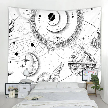 Decobites Black & White Stars Mandala Tapestry - Home Decor