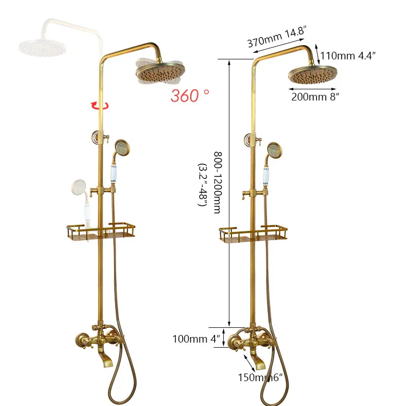 DecorBites™ Antique Brass Rainfall Shower Faucet Set with 2 Functions