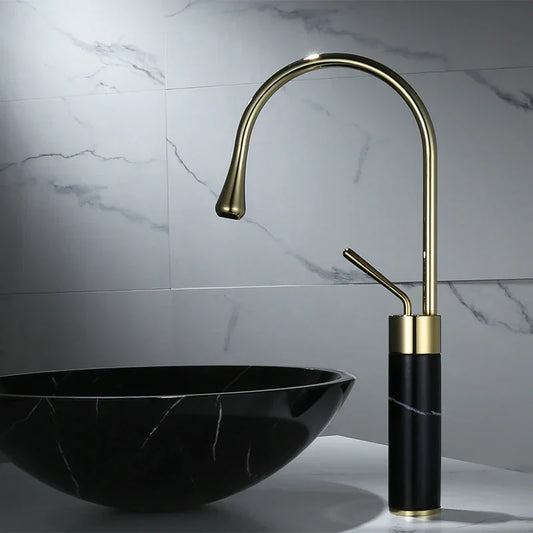 DecorBites™ Gold Brass Marble Basin Faucet Hot Cold Sink Mixer Tap