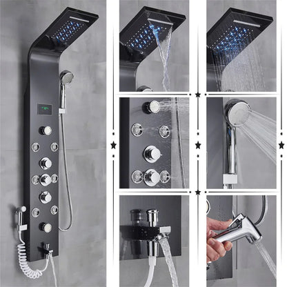 DecorBites™ LED Rainfall Shower Panel System Black/Brushed Finish