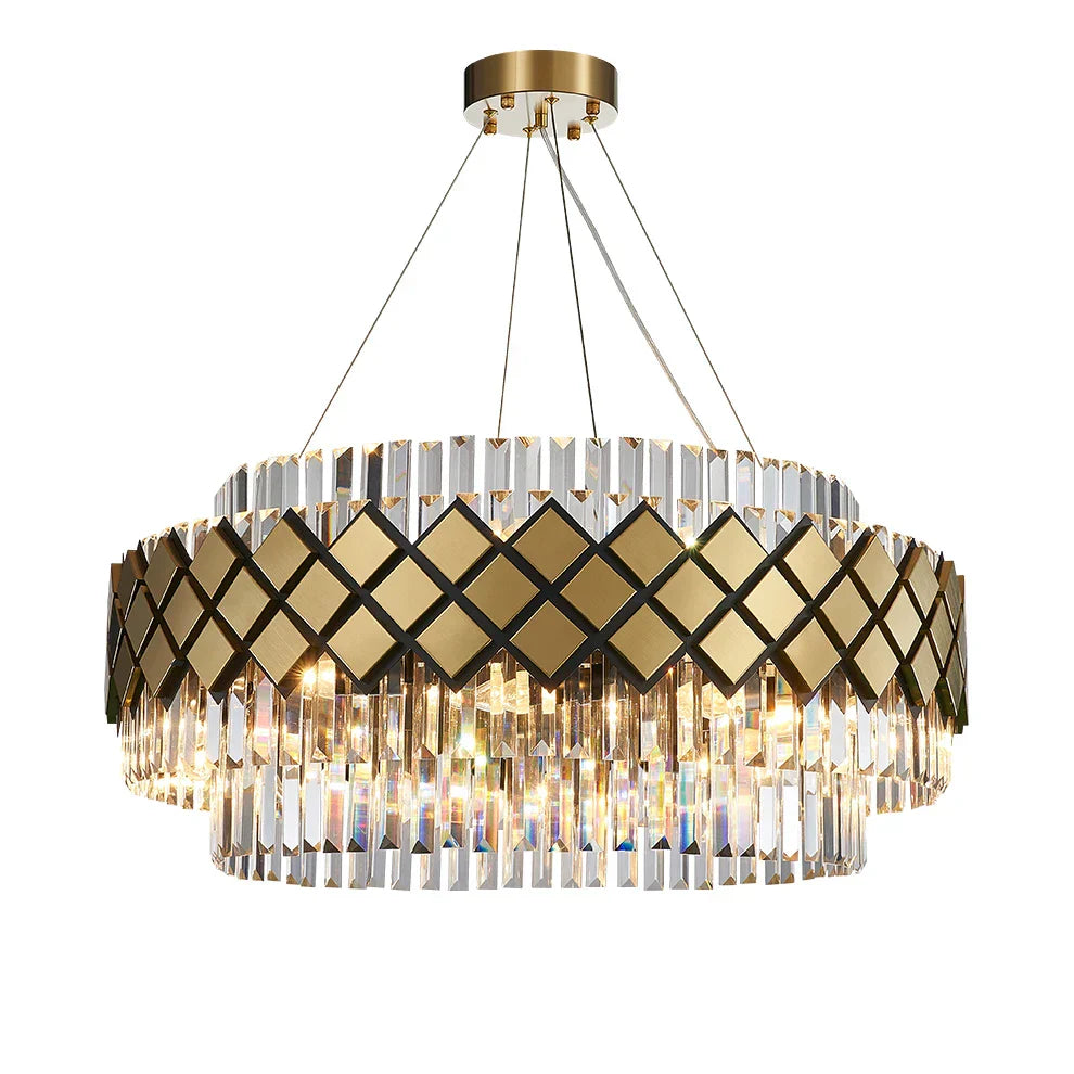 DecorBites™ Gold LED Crystal Clear Art Deco Chandelier for Foyer