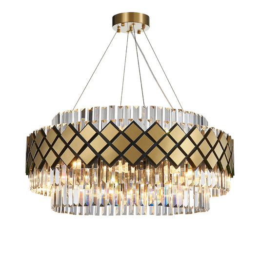 DecorBites™ Gold LED Crystal Clear Art Deco Chandelier for Foyer
