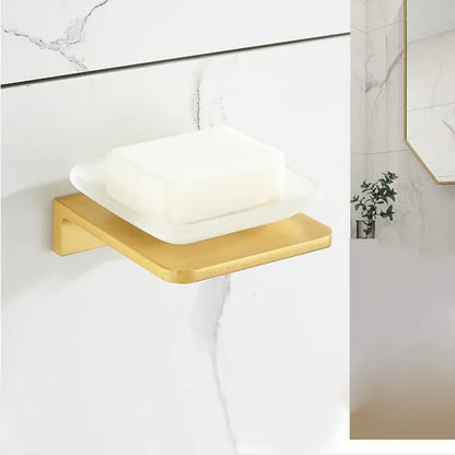 DecorBites™ Brushed Gold Bathroom Set: Shelf, Towel Rack, Holder, Toilet Brush - Bath Hardware