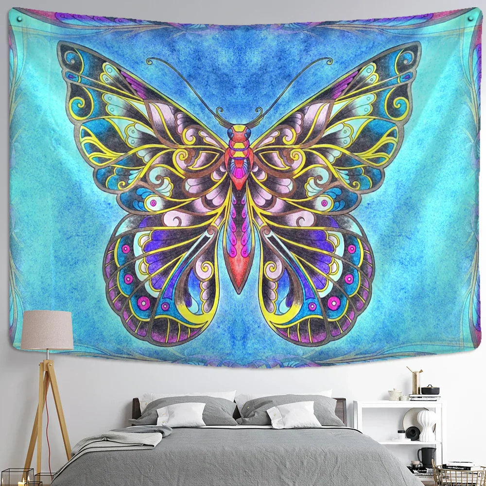 Decobites Moon Phase Butterfly Tapestry: Psychedelic Bohemian Aesthetics Home Decor